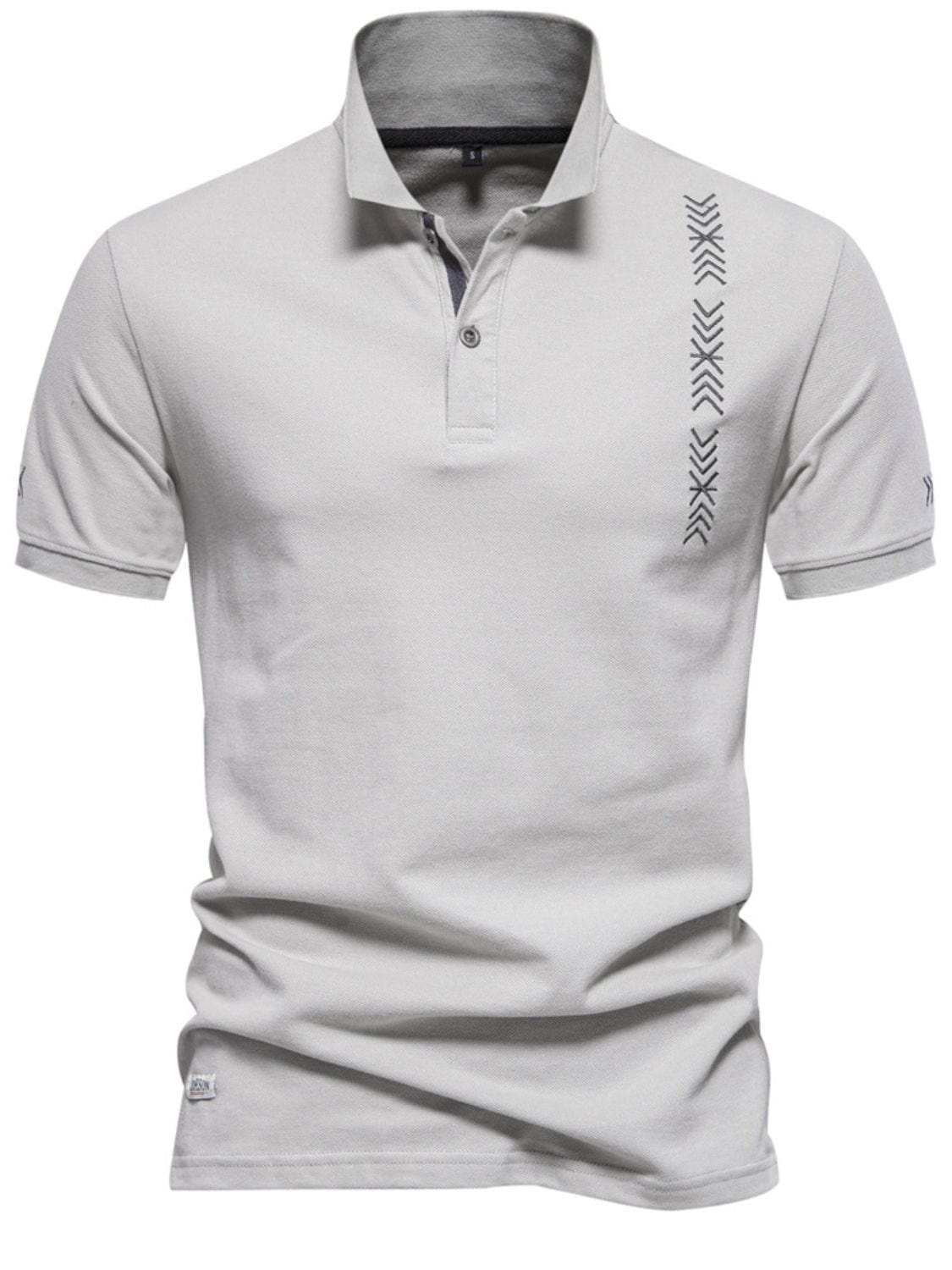 Men's Collared Neck Geometric Embroidered Polo - Trendsi - Flyclothing LLC