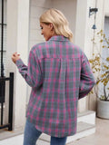 Pocketed Plaid Collared Neck Long Sleeve Shirt - Trendsi - Flyclothing LLC