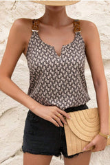 Decorative Buckle Printed Notched Tank - Trendsi - Flyclothing LLC