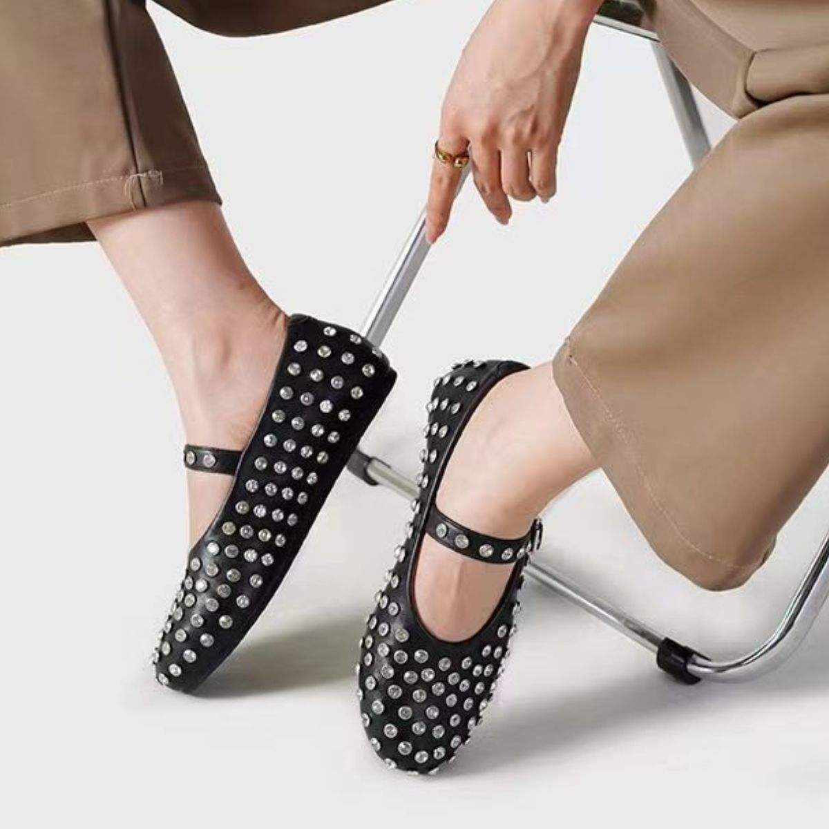 PU Leather Studded Flat Loafers - Trendsi - Flyclothing LLC
