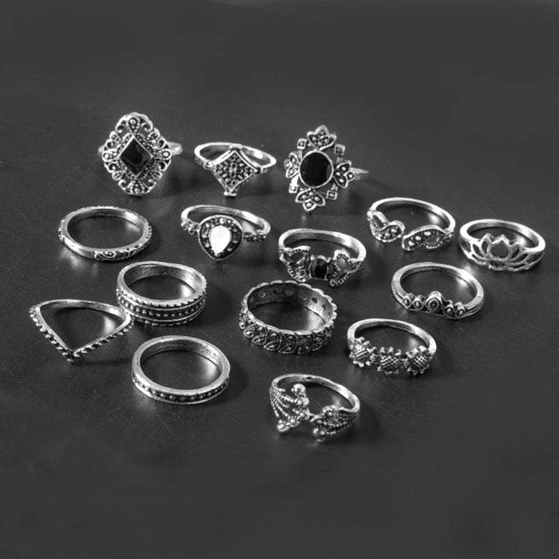 15 Piece Alloy Vintage Ring Set - Trendsi - Flyclothing LLC