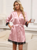 Tied Lace Detail Three-Quarter Sleeve Lounge Nightgown - Trendsi