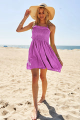 Davi & Dani Smocking Halter Neck Tie Open Back Mini Dress - Trendsi - Flyclothing LLC