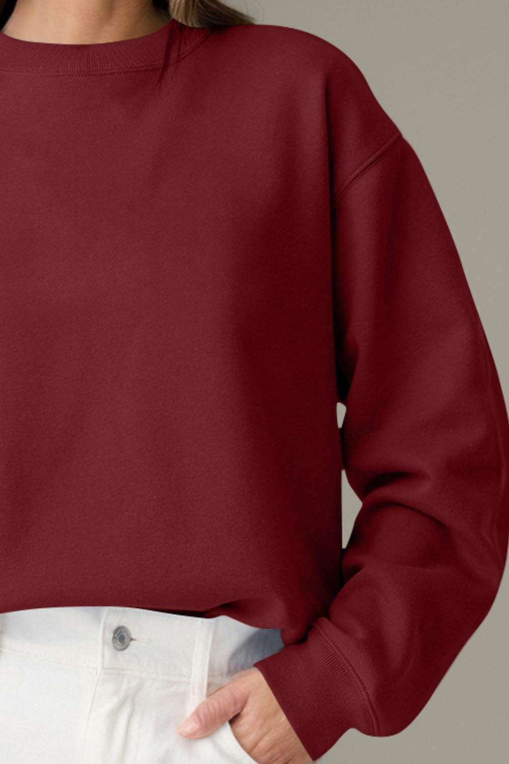 Round Neck Long Sleeve Sweatshirt - Trendsi - Flyclothing LLC