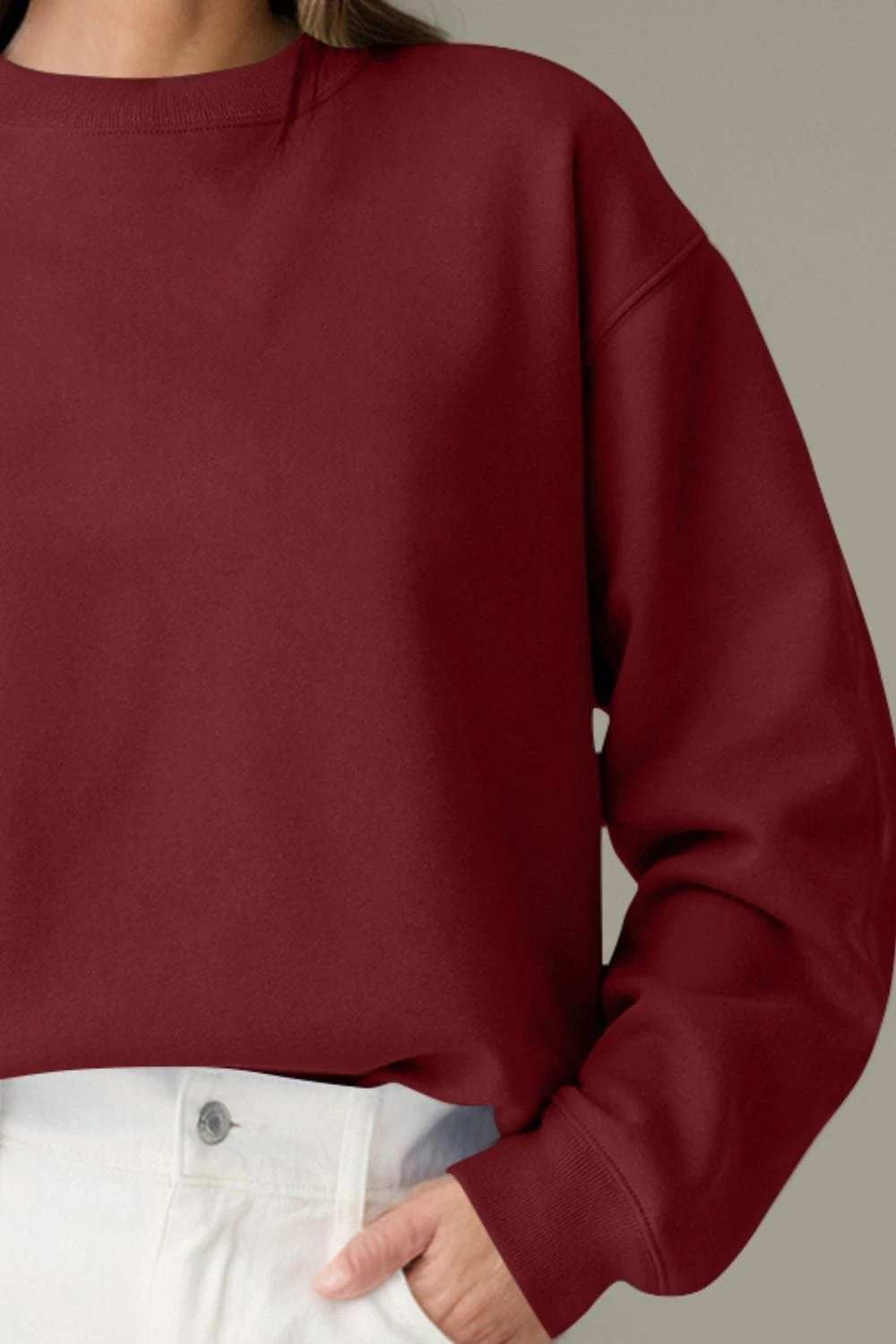 Round Neck Long Sleeve Sweatshirt - Trendsi - Flyclothing LLC