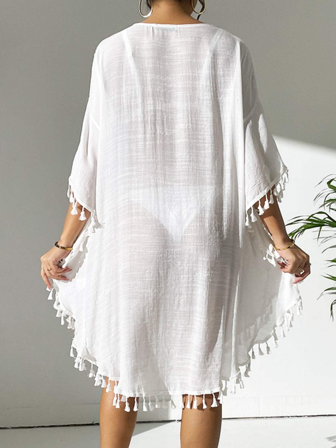 Tassel Cutout Scoop Neck Cover-Up Dress - Trendsi - Flyclothing LLC