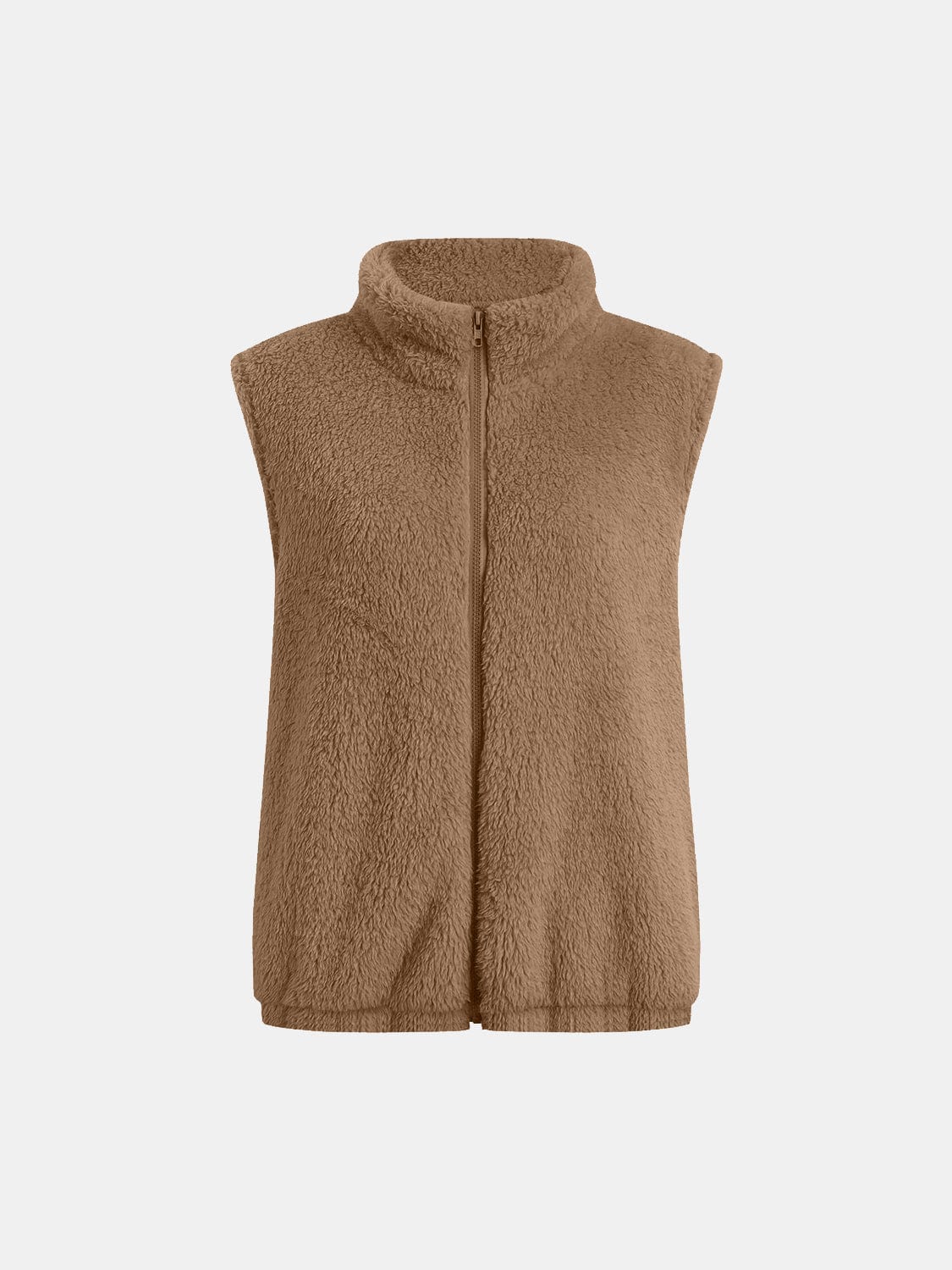 Full Size Fuzzy Zip Up Vest Coat with Pockets - Trendsi