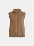Full Size Fuzzy Zip Up Vest Coat with Pockets - Trendsi