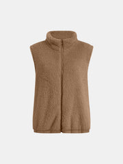 Full Size Fuzzy Zip Up Vest Coat with Pockets - Trendsi