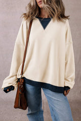 Contrast Round Neck Long Sleeve Sweatshirt - Trendsi - Flyclothing LLC