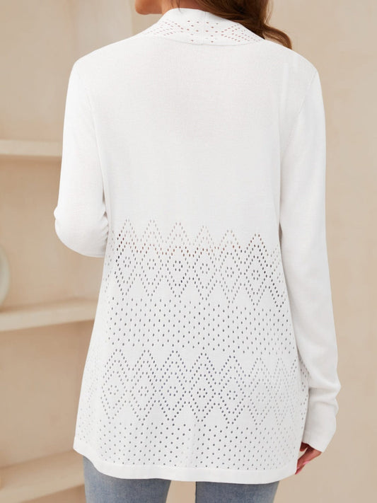 Openwork Open Front Long Sleeve Cardigan - Trendsi