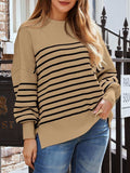 Striped Round Neck Long Sleeve Sweatshirt - Trendsi - Flyclothing LLC