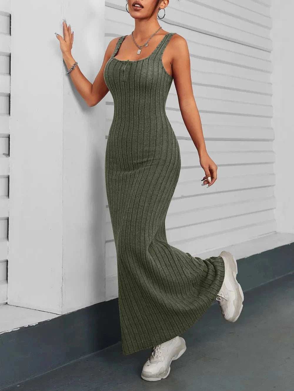 Ribbed Maxi Tank Dress - Trendsi - Flyclothing LLC