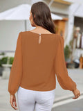 Round Neck Balloon Sleeve Blouse - Trendsi - Flyclothing LLC