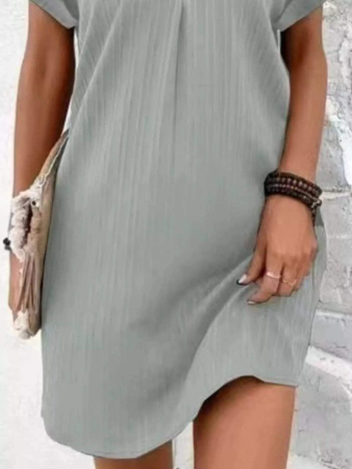 Full Size Casual V-Neck Short Sleeve Dress Plus Size - Trendsi - Flyclothing LLC