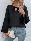 Perfee Tie Neck Long Sleeve Blouse - Trendsi