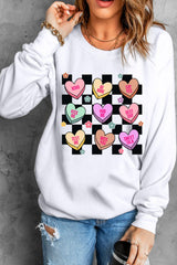 Valentine's Day Checkered Heart Long Sleeve Sweatshirt - Trendsi - Flyclothing LLC