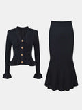 Ruffled V-Neck Top and Midi Skirt Sweater Set - Trendsi - Flyclothing LLC