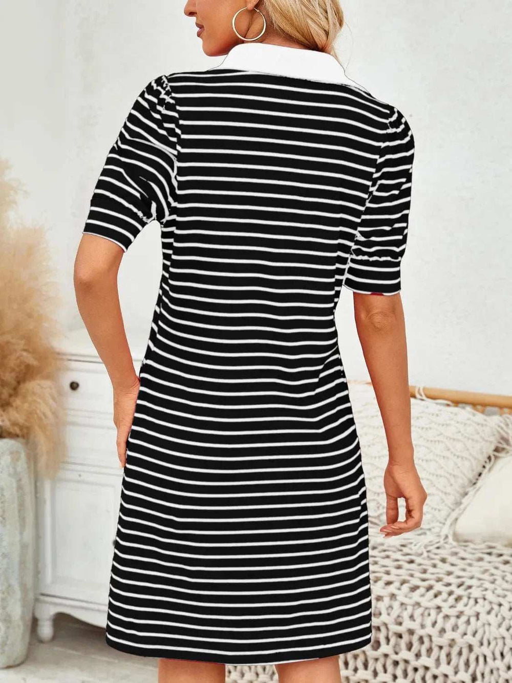 Contrast Striped Short Sleeve Mini Dress - Trendsi - Flyclothing LLC