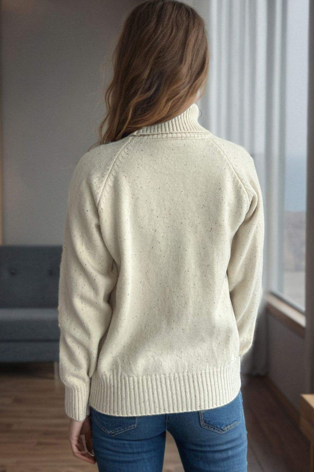 Ribbed Turtleneck Raglan Sleeve Sweater - Trendsi - Flyclothing LLC