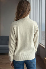 Ribbed Turtleneck Raglan Sleeve Sweater - Trendsi
