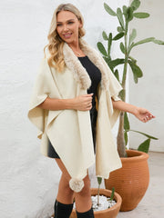 Fuzzy Trim Open Front Poncho - Trendsi