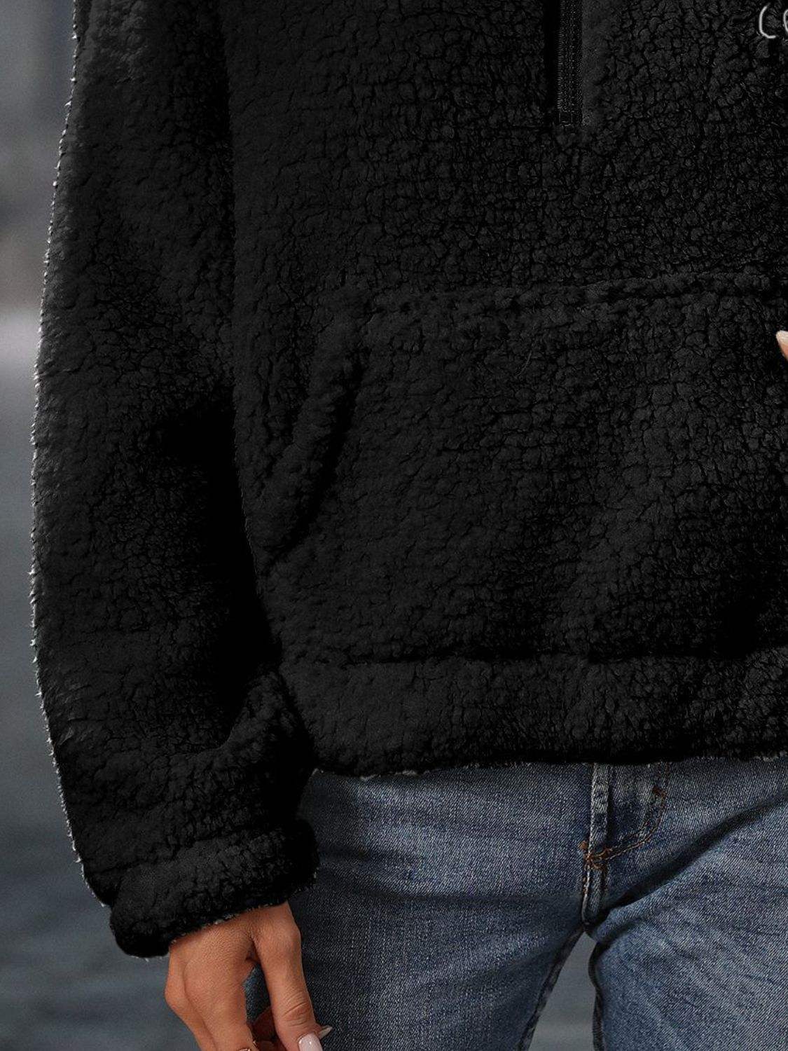 Heart Half Zip Long Sleeve Teddy Sweatshirt - Trendsi - Flyclothing LLC