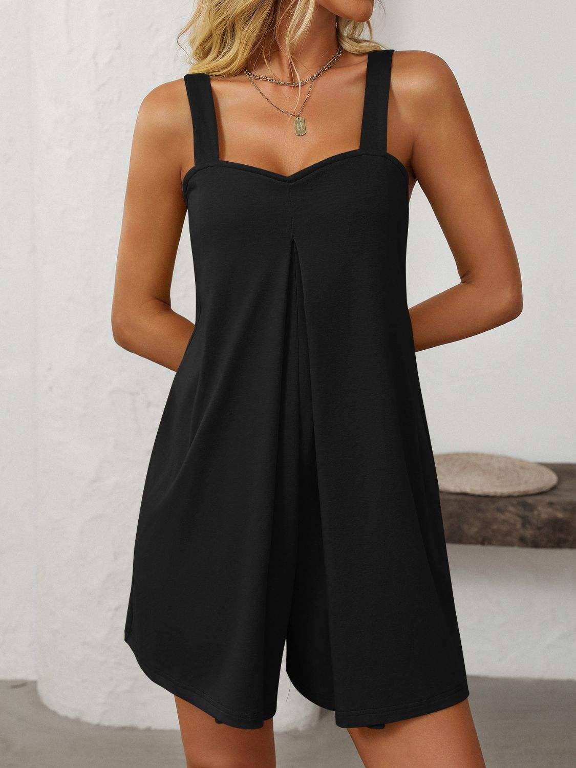 Mandy Sweetheart Neck Wide Strap Romper with Pockets - Trendsi - Flyclothing LLC
