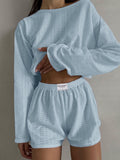 Eyelet Round Neck Top and Shorts Set - Trendsi