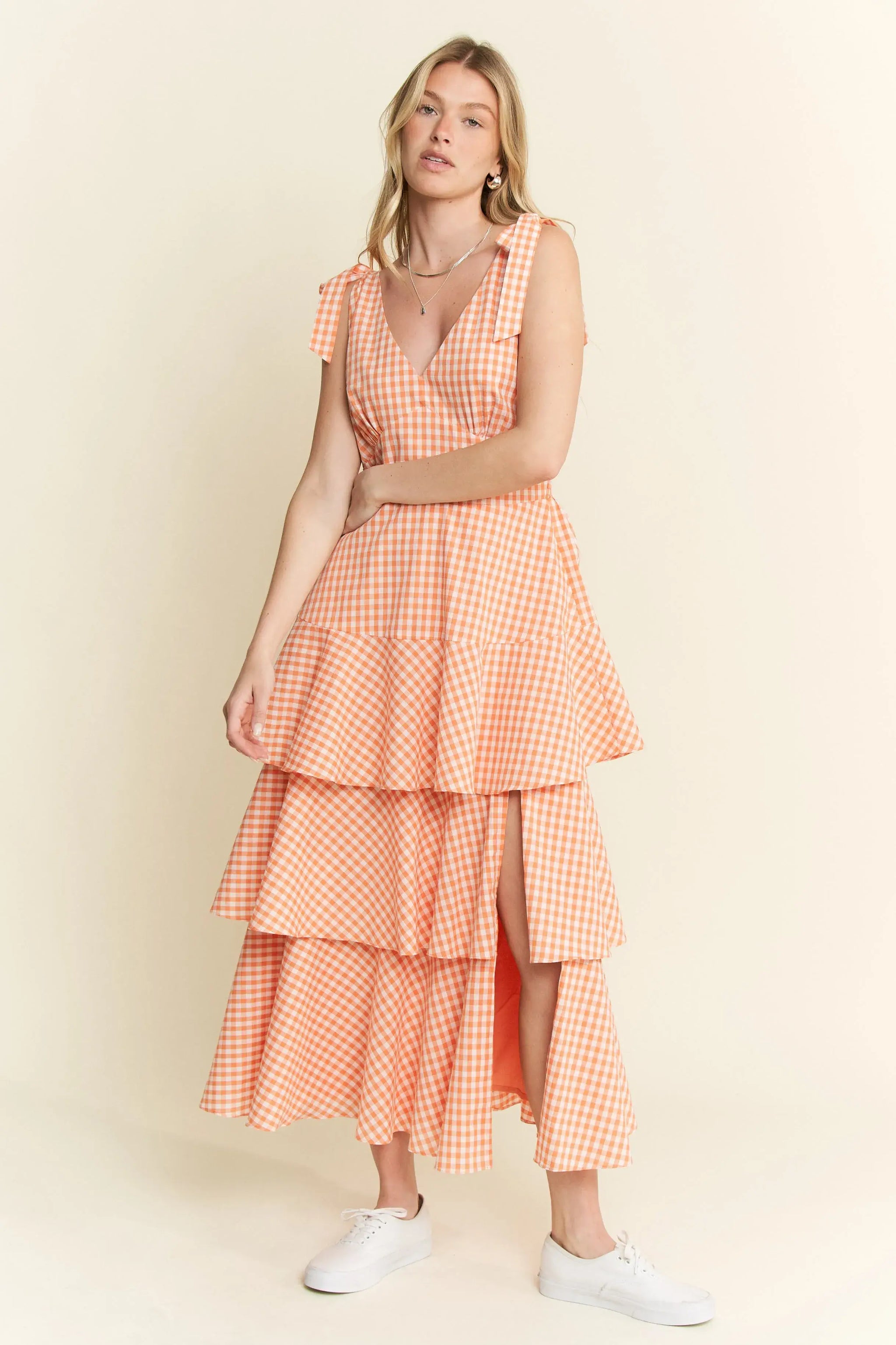 Jade By Jane Sleeveless Gingham Print Tiered Midi Dress - Trendsi - Flyclothing LLC