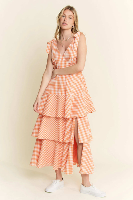 Jade By Jane Sleeveless Gingham Print Tiered Midi Dress - Trendsi - Flyclothing LLC
