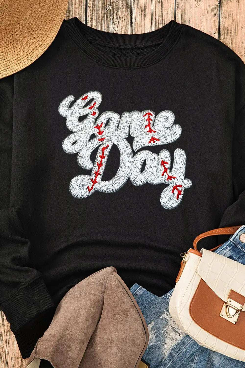 Letter Graphic Round Neck Long Sleeve Sweatshirt - Trendsi - Flyclothing LLC