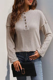Slit Half Button Long Sleeve T-Shirt - Trendsi