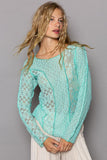 POL Exposed Seam Long Sleeve Lace Knit Top - Trendsi