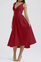 Ruched V-Neck Sleeveless Dress with Pockets - Trendsi - Flyclothing LLC