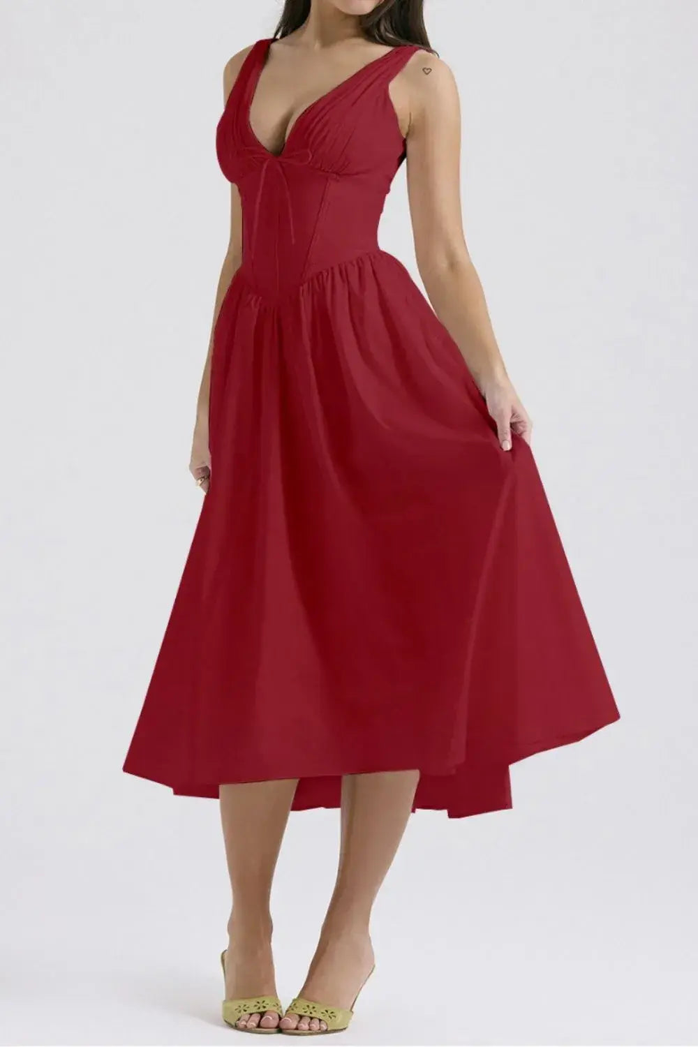 Ruched V-Neck Sleeveless Dress with Pockets - Trendsi - Flyclothing LLC