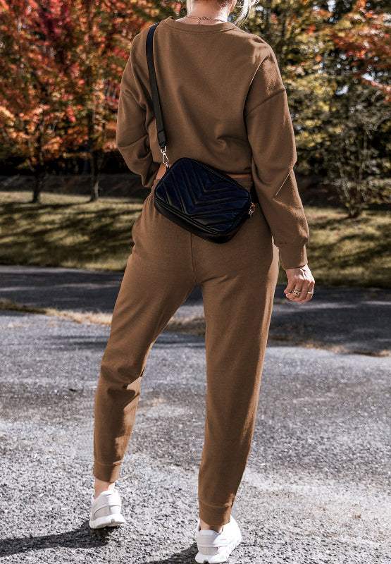 Side Slit Round Neck Long Sleeve Top and Pants Set - Trendsi - Flyclothing LLC