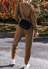 Side Slit Round Neck Long Sleeve Top and Pants Set - Trendsi - Flyclothing LLC