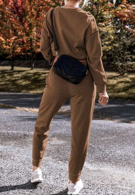 Side Slit Round Neck Long Sleeve Top and Pants Set - Trendsi - Flyclothing LLC