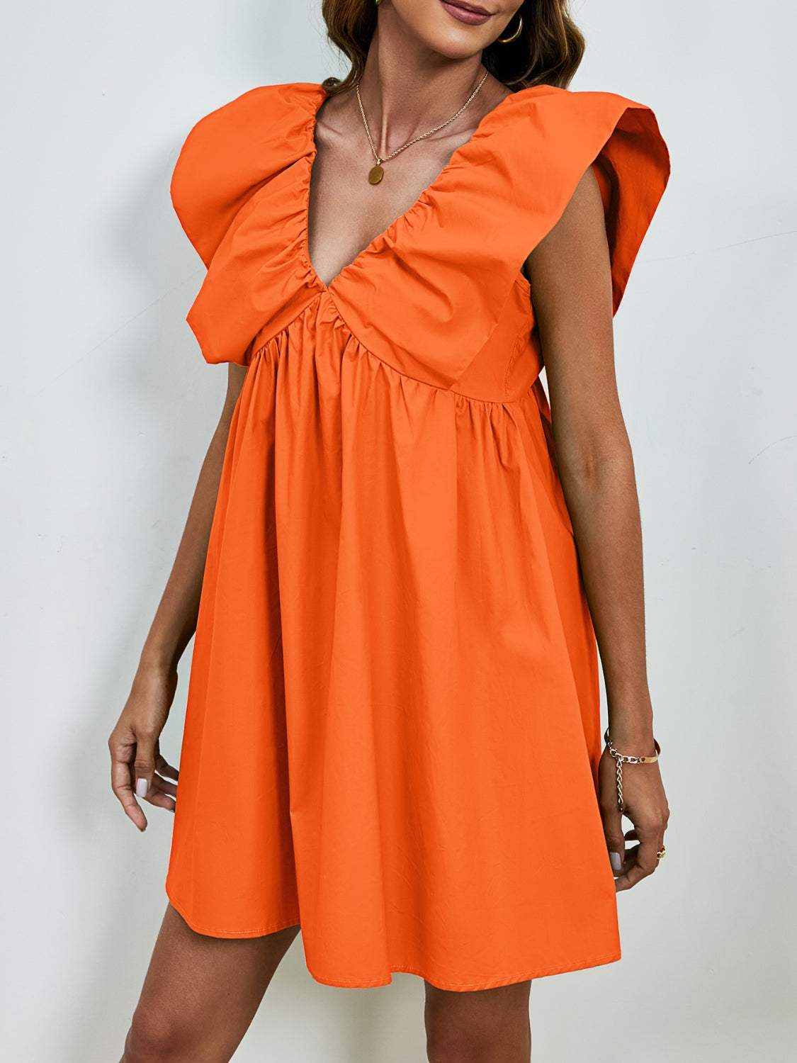 V-Neck Cap Sleeve Mini Dress - Trendsi - Flyclothing LLC