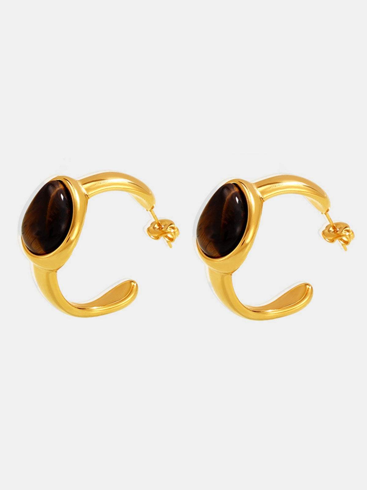 Stainless Steel Tigerite Ring and C-Hoop Earrings Set - Trendsi - Flyclothing LLC
