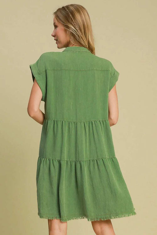 Umgee Full Size Frayed Hemline Button Down Shirt Dress Plus Size - Trendsi - Flyclothing LLC