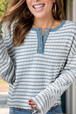 Striped Round Neck Dropped Shoulder Long Sleeve Top - Trendsi - Flyclothing LLC