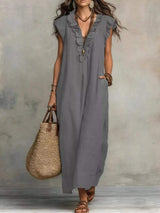 Full Size Ruffled V-Neck Cap Sleeve Maxi Dress Plus Size - Trendsi - Flyclothing LLC