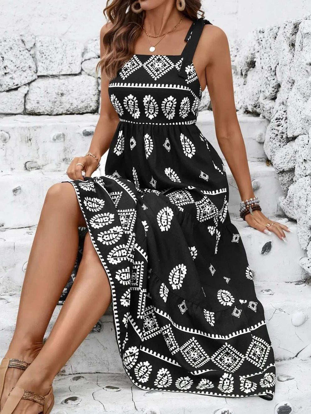 Printed Square Neck Maxi Cami Dress - Trendsi - Flyclothing LLC