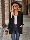 Ribbed Open Front Long Cardigan with Pockets - Trendsi - Flyclothing LLC