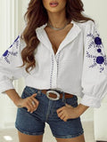 Frill Floral Embroidered Sleeve Shirt - Trendsi