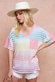 BiBi Rainbow Stripe Printed Triblend Knit Top - Trendsi - Flyclothing LLC