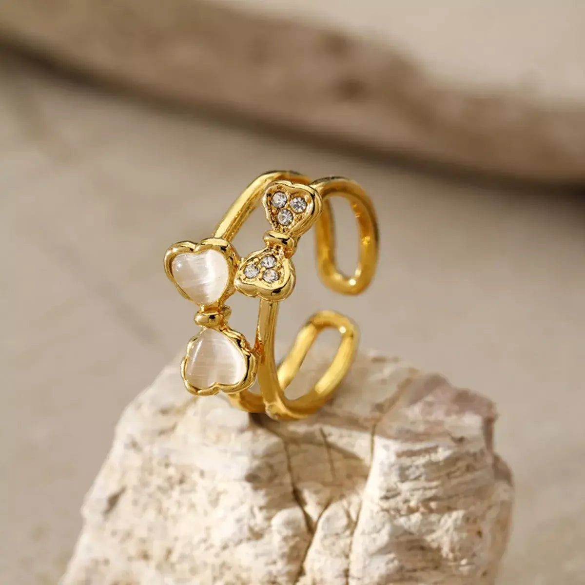 18K Gold-Plated Bow Open Ring - Trendsi - Flyclothing LLC
