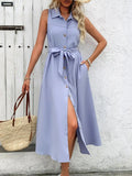 Collared Neck Sleeveless Dress - Trendsi